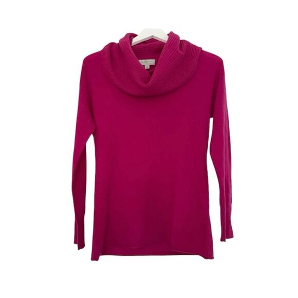 Nordstrom 100% Cashmere Bright Pink Cowl Neck Turtleneck Sweater Size Small - Picture 1 of 7